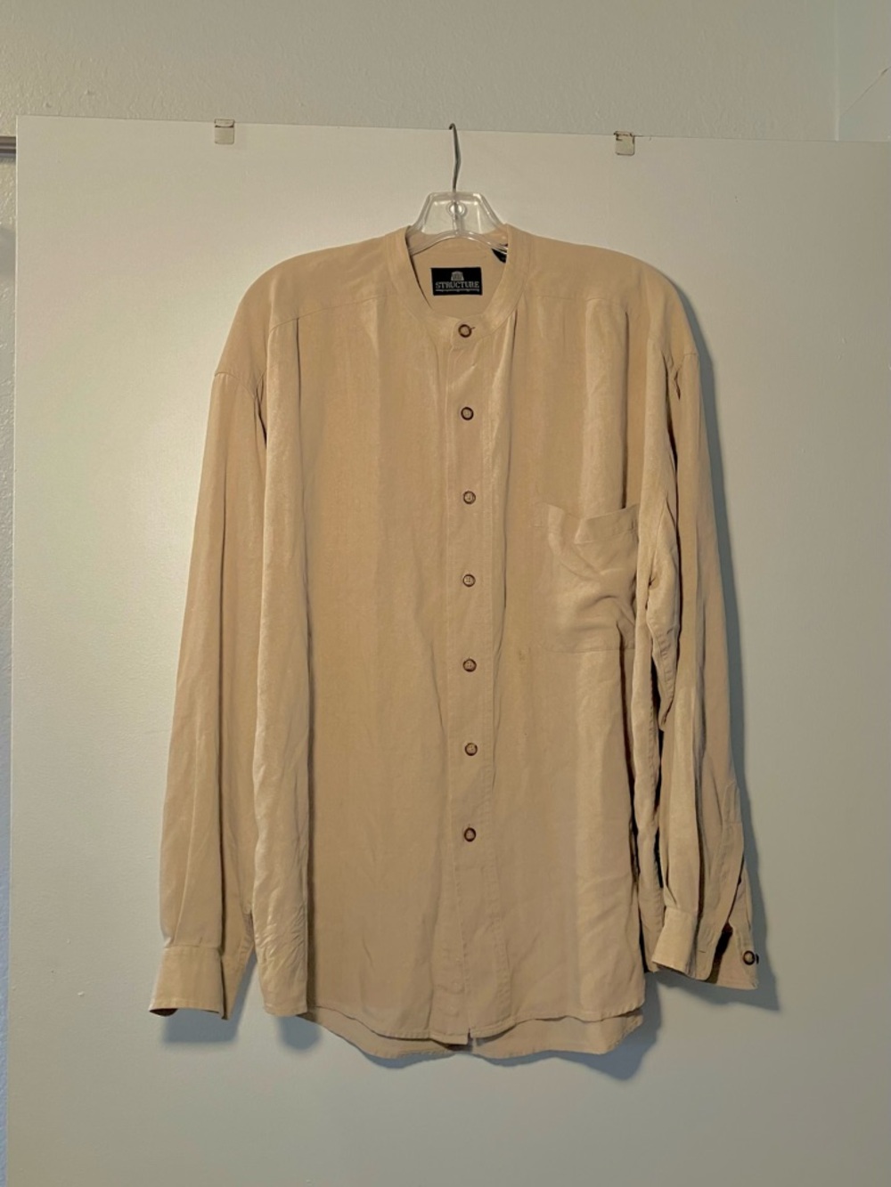 Structure Light Beige 100% Silk Shirt; Has Some Holes and Stains-See Photos
